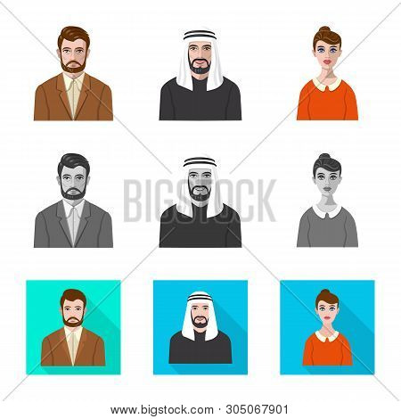 Vector Design Of Hairstyle And Profession  Logo. Set Of Hairstyle And Character  Vector Icon For Sto