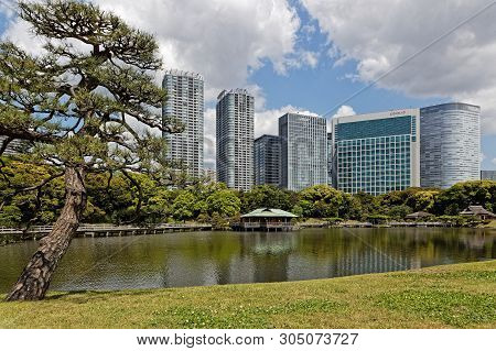 Tokyo, Japan, May 17, 2019 : Hama Rikyu Gardens Is A Public And Former Imperial Garden In Minato And