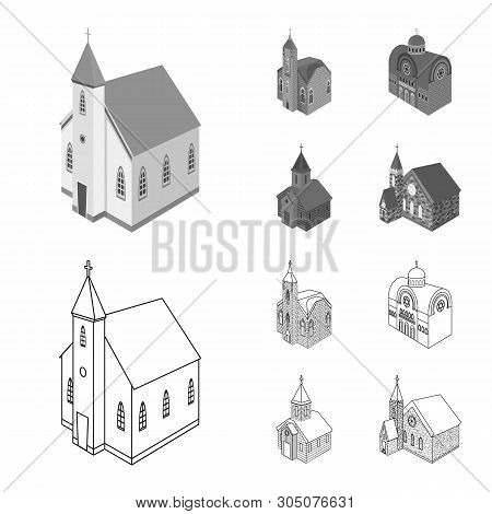 Vector Design Of Temple And Historic Sign. Set Of Temple And Faith Vector Icon For Stock.
