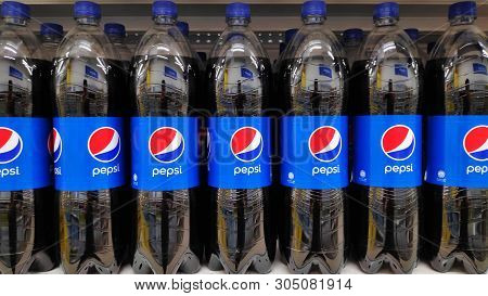 Johor Bahru, Malaysia- 25 May, 2019: Pepsi Cola Soda Sold In Johor Bahru, Malaysia. Pepsi Is A Carbo
