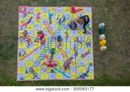 City Riga, Latvian Republic. Girls Play An Outdoor Game That Helps To Unite Large Groups Of People.