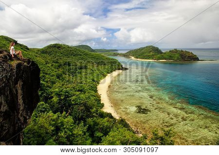View Of Drawaqa Island Coastline And Nanuya Balavu Island, Yasawa Islands, Fiji. This Archipelago Co