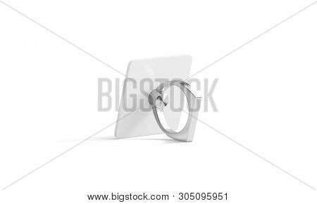 Blank Silver Phone Finger Grip Mock Up For Smartphone, Isolated, Side View, 3d Rendering. Empty Stan