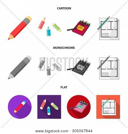 Vector Design Of Pencil And Sharpen Icon. Set Of Pencil And Color Vector Icon For Stock.