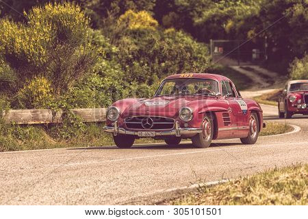 Pesaro Colle San Bartolo , Italy - May 17 - 2018 : Mercedes-benz 300 Sl CoupÉ (w198) 1955 On An Old 