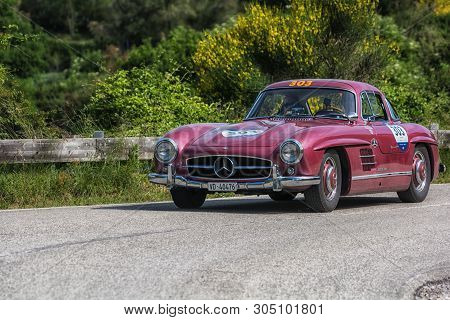 Pesaro Colle San Bartolo , Italy - May 17 - 2018 : Mercedes-benz 300 Sl CoupÉ (w198) 1955 On An Old 
