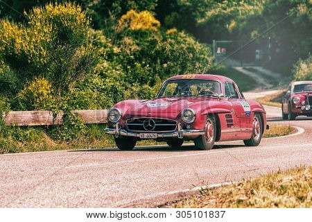 Pesaro Colle San Bartolo , Italy - May 17 - 2018 : Mercedes-benz 300 Sl CoupÉ (w198) 1955 On An Old 