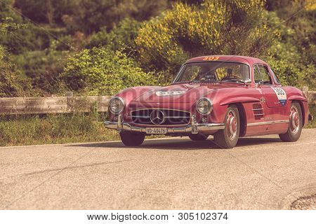 Pesaro Colle San Bartolo , Italy - May 17 - 2018 : Mercedes-benz 300 Sl CoupÉ (w198) 1955 On An Old 