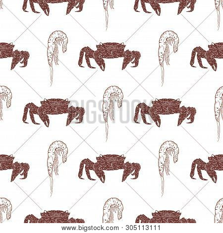Seamless Pattern With Crabs And Shrimps On A White Background. Vector Illustration