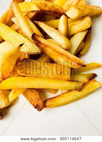Teasty Food. Fried Potato On White Plate
