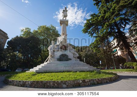 Genoa, Italy, April 29, 2019 - Giuseppe Mazzini Monument Near Corvetto Square In Genoa, Italy