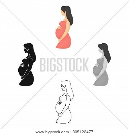 Pregnant Icon In Cartoon, Black Style Isolated On White Background. Pregnancy Symbol Stock Vector Il