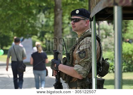 Vilnius, Lithuania - June 01: Riflemen Posing In Public Park During Solemn Riflemens Formation On Ju