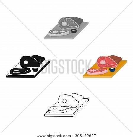 Sliced Meat On The Cutting Board Icon In Cartoon, Black Style Isolated On White Background. Pub Symb