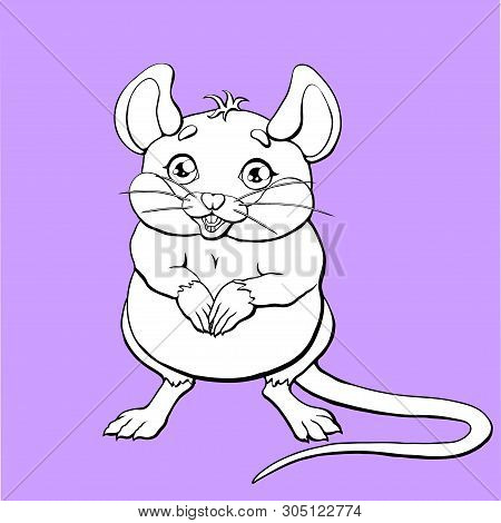 The Cute Mouse Contour On Lilac Background