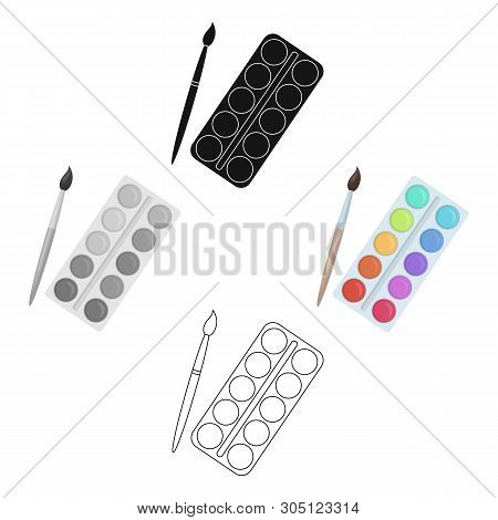 Palette With Paints And Brush. Paint In School.school And Education Single Icon In Cartoon, Black St