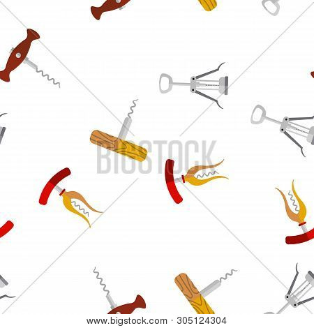 Corkscrew Icon Seamless Pattern Vector. Wine Cork Screw. Open Bottle. Party Bar Tool. Drink Opener E