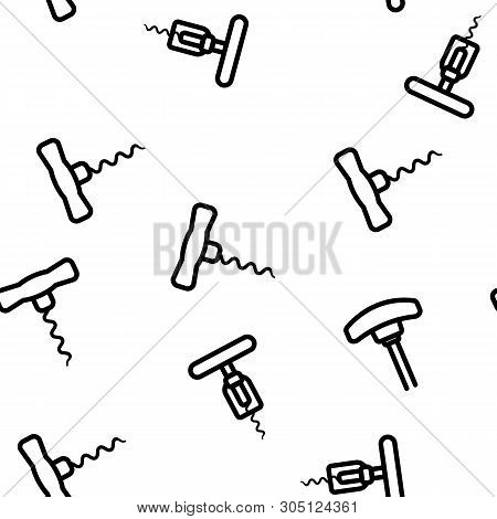 Corkscrew Icon Seamless Pattern Vector. Wine Cork Screw. Open Bottle. Party Bar Tool. Drink Opener E