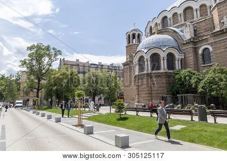 Sofia, Bulgaria - June 6: Pedestrians Walks Through The Renovated 