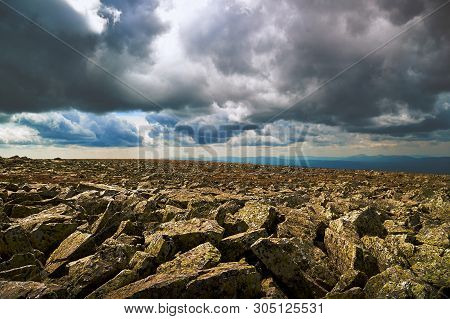 Landscape Platto Stone In The Mountains. Kurums In The Mountains.