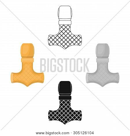 Viking God Hammer Icon In Cartoon, Black Style Isolated On White Background. Vikings Symbol Stock Ve