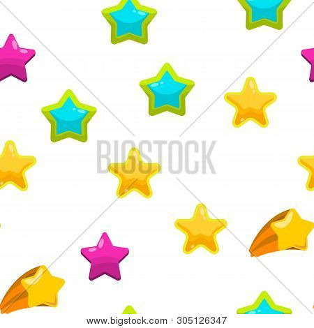 Star Icon Seamless Patternvector. Gold Bright Star Icons. Sky Cosmos Object. Rating Sign. Winner Sha
