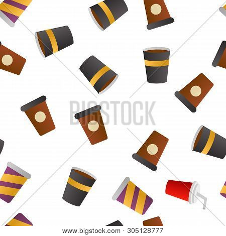 Disposable Plastic Cup Linear Vector Icons Seamless Pattern. Coffee To Go Cup Thin Line Contour Symb