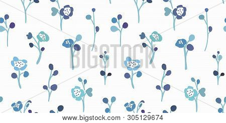 White Vector Repeat Pattern With Small Hand Drawn Doodle Florals. Perfect For Paper And Textile Proj