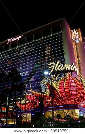 Las Vegas, Nv/usa - Sep 16,2018: Exterior Views Of The Flamingo Casino Resort On The Las Vegas Strip