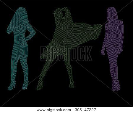 Girl Abstract Mash Line And Point Origami On Black Background With An Inscription. Starry Sky Or Spa