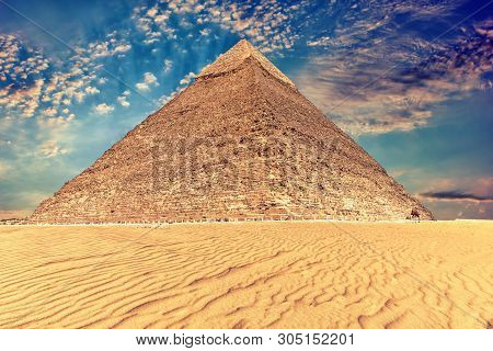 The Pyramid Of Khafre Under The Beautiful Sky Of Giza, Egypt