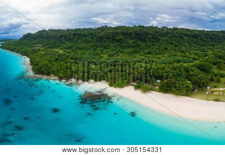 Drone view Champagne Beach, Vanuatu, Espiritu Santo island, near Luganville,  South Pacific