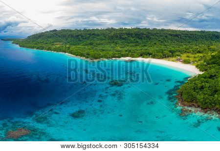 Drone view Champagne Beach, Vanuatu, Espiritu Santo island, near Luganville,  South Pacific
