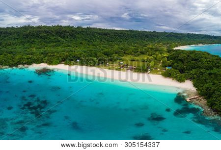 Drone view Champagne Beach, Vanuatu, Espiritu Santo island, near Luganville,  South Pacific
