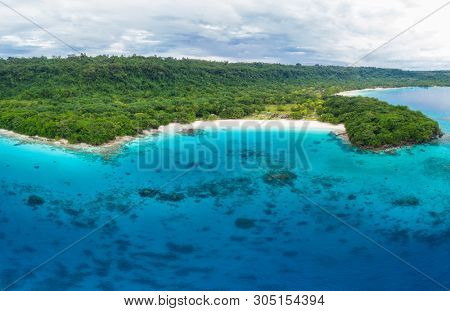 Drone view Champagne Beach, Vanuatu, Espiritu Santo island, near Luganville,  South Pacific