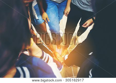 Dramatic Moment,split Tone Process,with Hot Light, People Foots Assemble Corporate Meeting Teamwork 