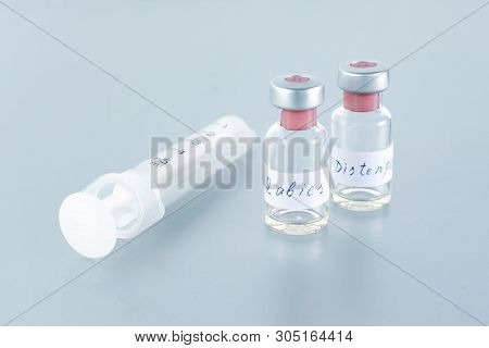 Medicine Bottle With Rabies Vaccine And Distemper For Animal Health