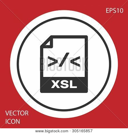 Grey Xsl File Document Icon. Download Xsl Button Icon Isolated On Red Background. Excel File Symbol.
