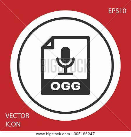 Grey Ogg File Document Icon. Download Ogg Button Icon Isolated On Red Background. Ogg File Symbol. W