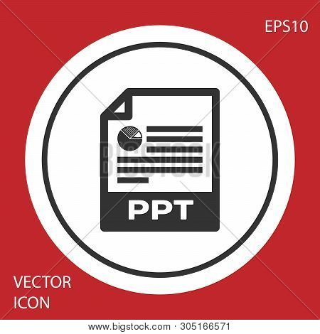 Grey Ppt File Document Icon. Download Ppt Button Icon Isolated On Red Background. Ppt File Presentat