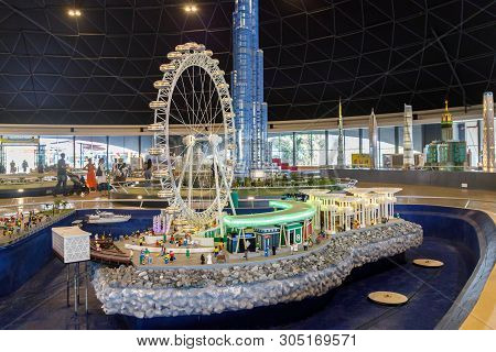 Dubai, Uae, January 09, 2019: Miniature Of The Observation Wheel In Miniland Of Legoland