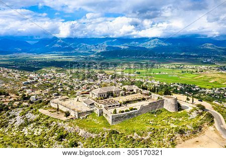 Aerial View Of Lekuresi Castle In Saranda, South Albania