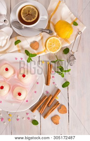 Sicilian Ricotta Cake (cassata) On White Dish.