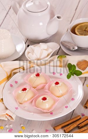 Sicilian Ricotta Cake (cassata) On White Dish.