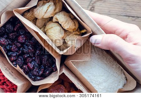 Zero Waste Delivery Concept. Eco-friendly Packing. Paper Bags With Organic Food, Zero Waste Shopping