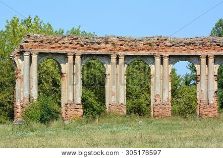 Ruins Of Arcade Made Of Red Brick In Ruzhany, Belarus.