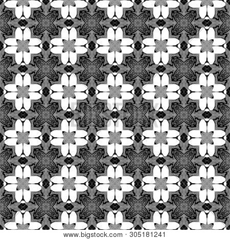 Black And White Geometric Seamless Pattern. Hand Drawn Watercolor Ornament. Awesome Repeating Design