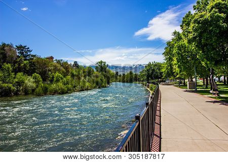Walkway And Railing Along Side Of Rushing Truckee River