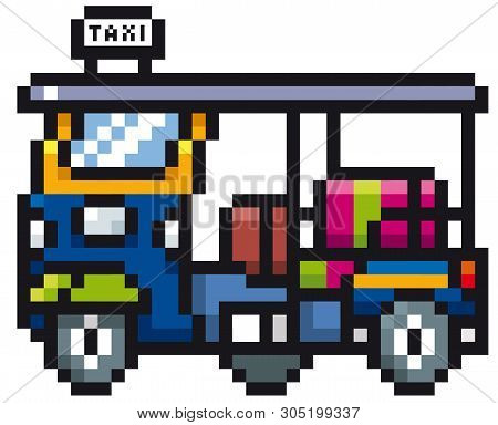 Vector Illustration Of Cartoon Three-wheeler,tuk Tuk Taxi Car Thailand - Pixel Design