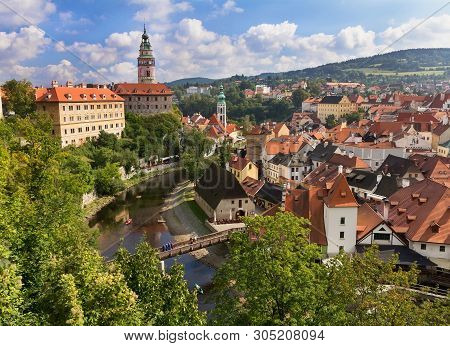 View Of  Historical Cesky Krumlov From Above.